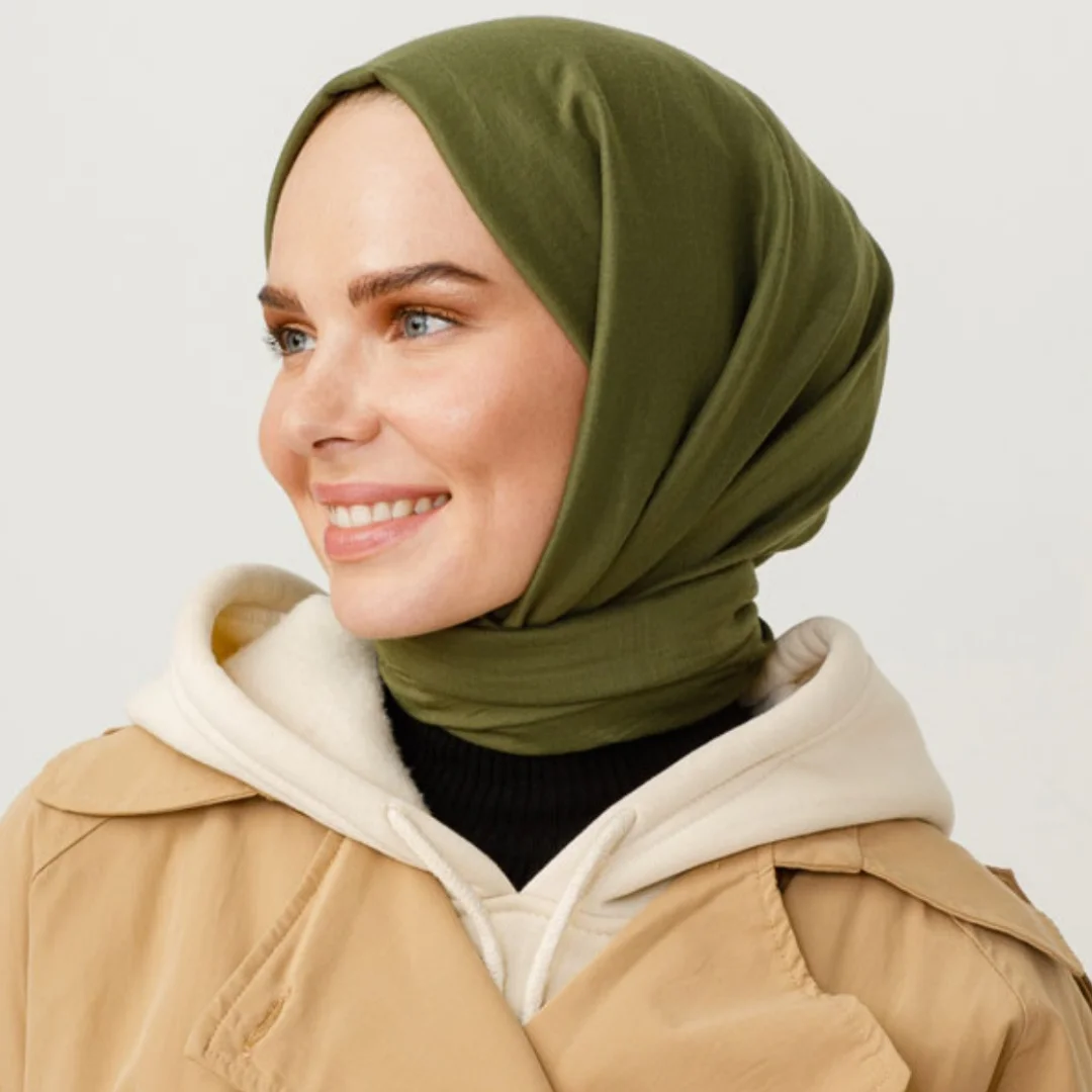 pamuk kraş şal haki yeşili nisa scarf