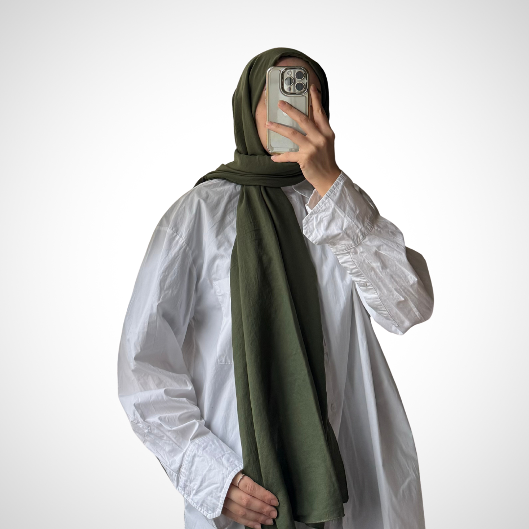 amor pamuk şal haki yeşili nisa scarf